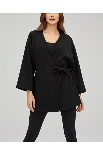 MİYALORA Çapraz Tasarım Kaşe Kimono - Siyah