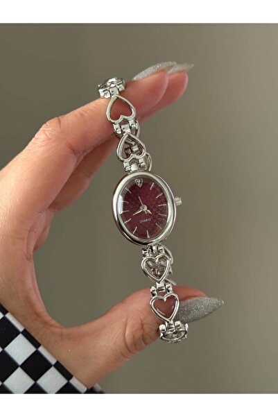h&b design jewel Silver Mürdüm Kalp Detaylı Kol Saati