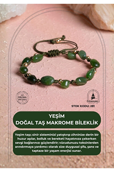 OSMANLI DOĞAL TAŞ Certified Jade Natural Stone Macrame Bracelet (Sk:281)