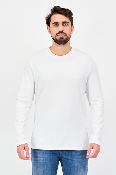 CELIO Men Crew Neck Long Sleeve Solid T-Shirt, White