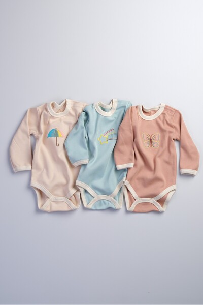 Bondberro طقم من 3 قطع من ملابس الأطفال والرضع المطرزة 100% قطن