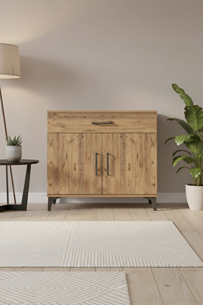 EnTrendMobilya Silva Çam Şifonyer: Tek Çekmeceli, 2 Kapaklı, Tek Raflı - 88x3...