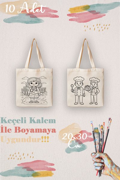 aprendi dünyanı ve kendini koru,ham bez kullan MESLEKLER Temalı Çocuklara Özel 10’lu Boyama Çantası – Eğlenceli Etkinlik Seti (20x30 cm)