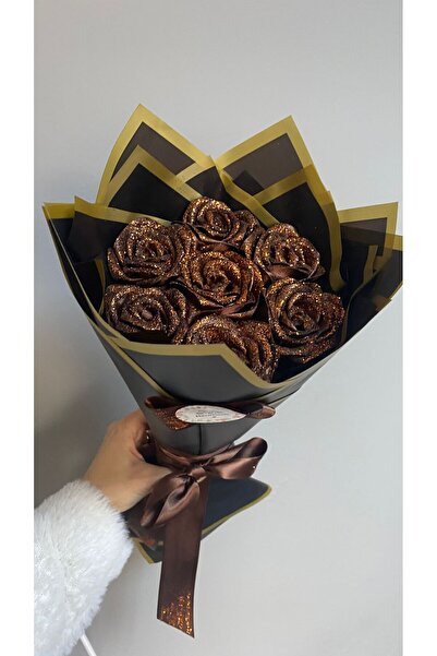 Buketim Seninle باقة من 7 ورود بنية لامعة لا تذبل، زهرة ساتان، هدية للحبيب أو...