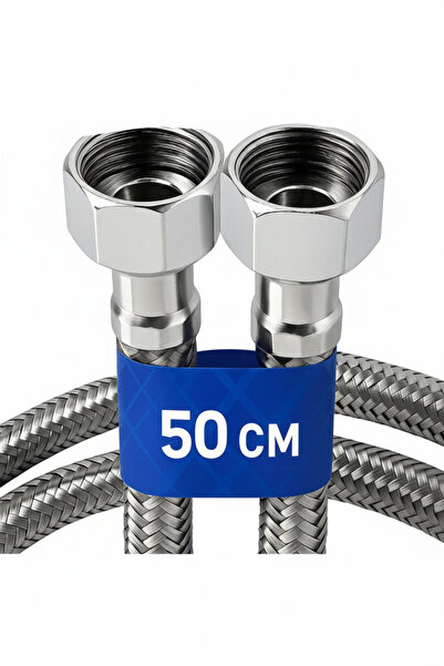 YAPI KALİTE Toilet Hose 2 Pieces 3/8 Steel Stainless Braided Flex Hose 50 cm