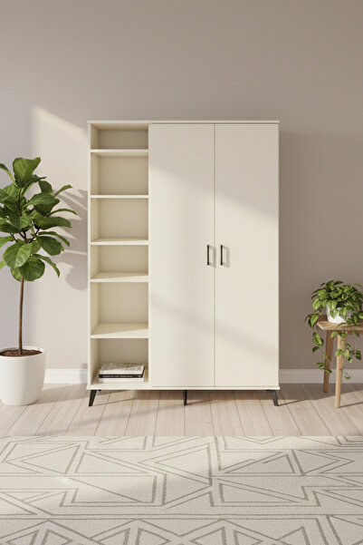 EnTrendMobilya Silva Gardrop 7 Raflı 2 Kapaklı Tek Askılı Aytaşı Gardırop