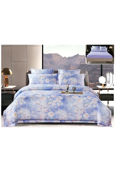 trendyhome Bed Linen, Satin Cotton, 6 Pieces, Dandelion, Lilac, PT13695-Elastic