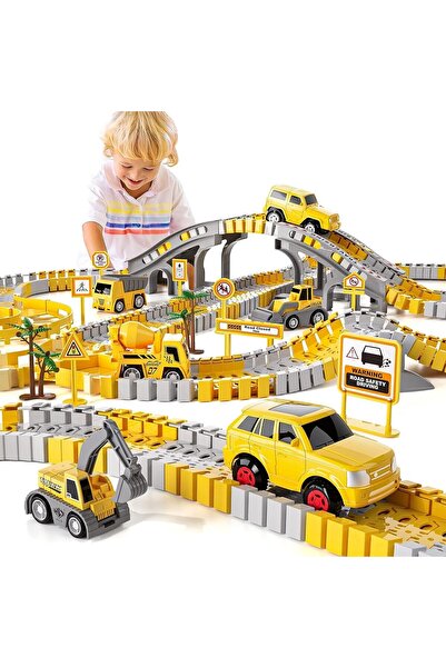 Generic 236 قطعة من مسارات سباق البناء للأطفال ، 6 قطع من سيارات البناء وطقم ...