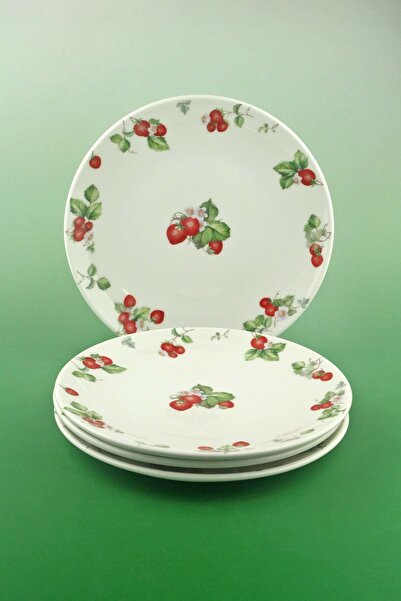 Bursa Porselen Dekor Strawberry 4-Piece Porcelain Cake Plate