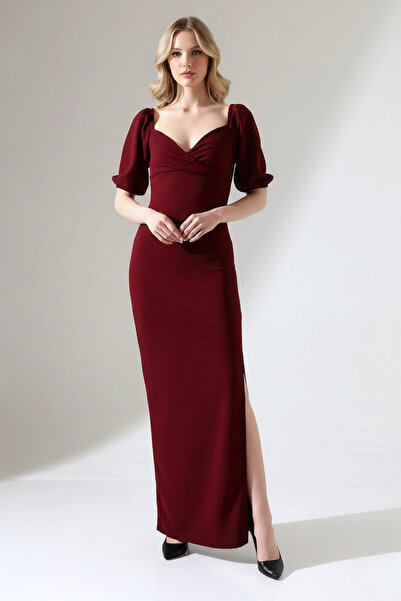 İntive Lingerie Women's Crepe Fabric Double-Breasted Collar Balloon Sleeve Sl...