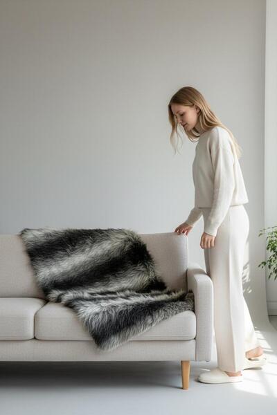 PLUSH STUDIO ISTANBUL Wolf Pattern Long-Haired Plush Fabric – Decorative, Sof...