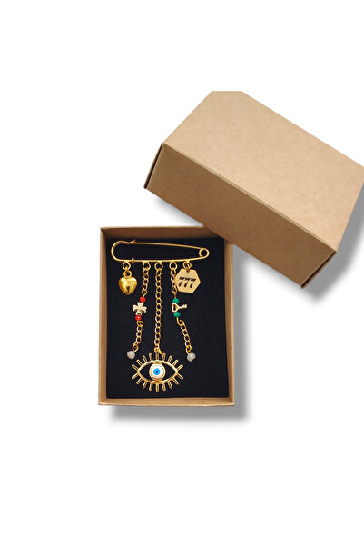 STE Nazar Boncuklu 777 Detaylı Altın Renk İskoç İğnesi Broş – Şans & Koruma T...