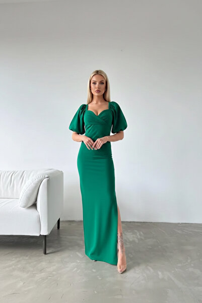 İntive Lingerie Women's Crepe Fabric Double-Breasted Collar Balloon Sleeve Sl...