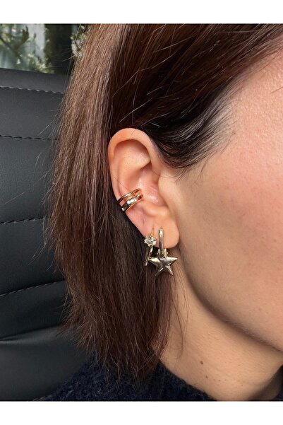 DGK COLLECTİON 14K gold renk,altın kaplama 2'li görüntü zarif earcuff