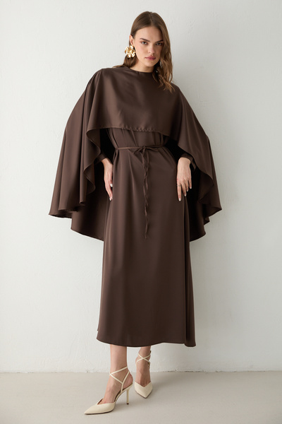Melike Tatar Satin Dress with Cape 32-3805