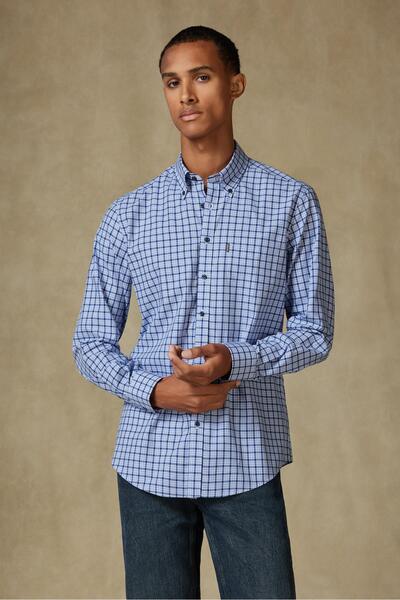 Abbate Aldomar Poplin Cotton Comfort Fit Navy Blue Button down Collar Men's C...