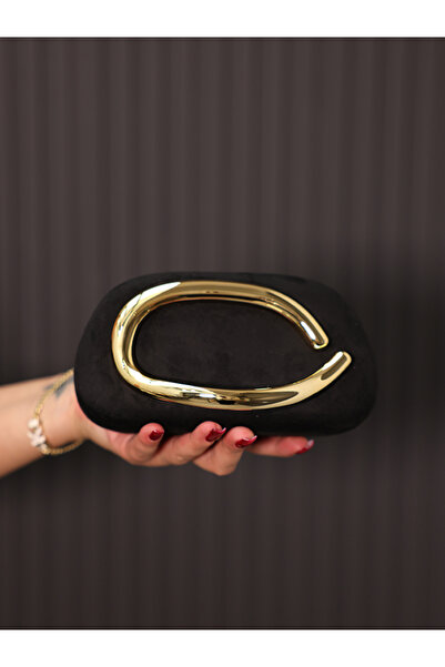 EVASAMLİSHOESBAG Gold Detaylı Clutch Çanta Süet