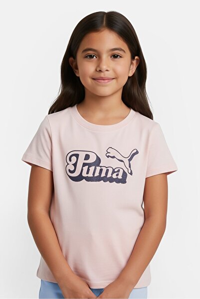 Puma Kids Girl Brand Logo Short Sleeve Top, Mauve