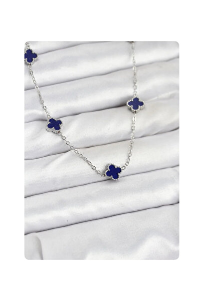 DNZ.CO LACİVERT SEDEFLİ YONCA ÇELİK KOLYE GÜMÜŞ RENK