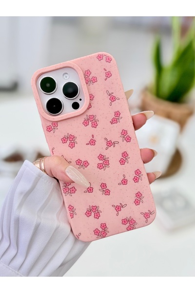 Go Aksesuar iPhone 14 Promax Compatible Printing Mini Pink Flower Design Flex...