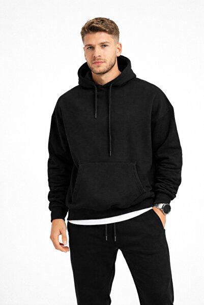 Simyon Style Erkek Kapüşonlu Kanguru Cepli Oversize Basic Sweatshirt