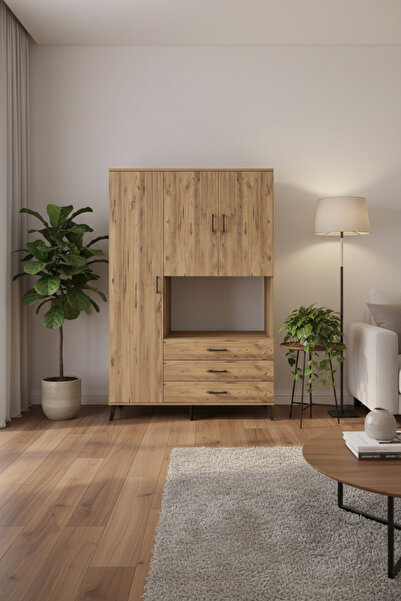 EnTrendMobilya Aura Gardrop 6 Raflı 3 Çekmeceli 3 Kapaklı Çam Gardırop