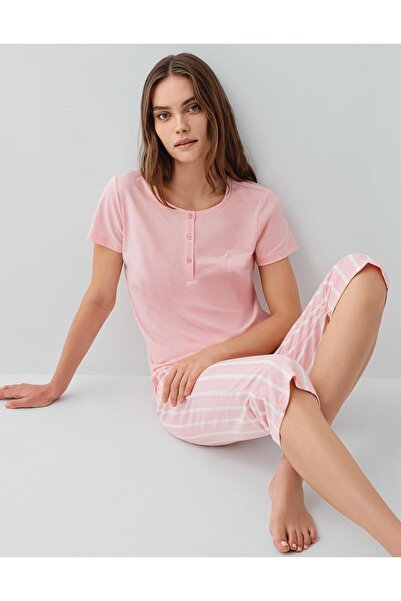 Pierre Cardin Women's Short Sleeve Capri Pajama Set – 50% Modal 50% Cotton, S...