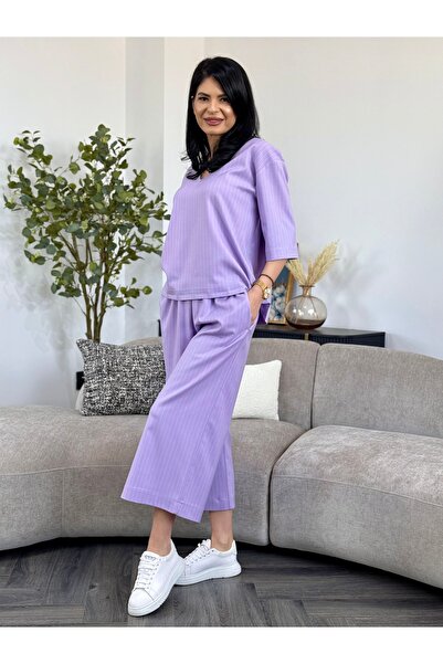 RAMONA BADESCU EXCLUSIVE Casual blue set with oversized blouse and culottes p...