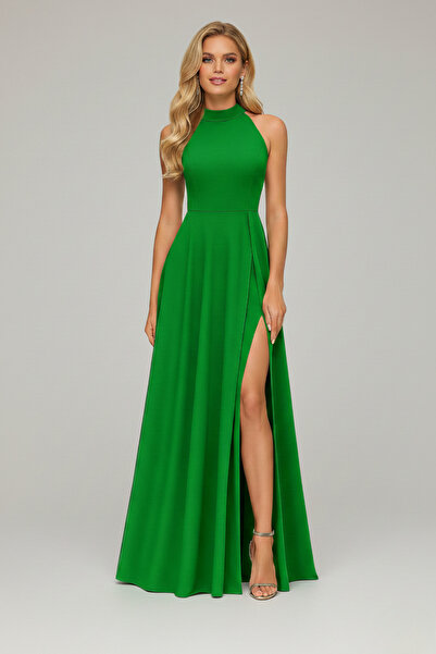 İntive Lingerie فستان سهرة نسائي طويل مكشوف الكتفين من قماش الكريب شق