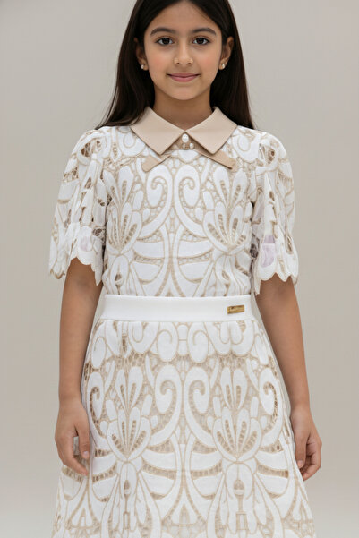 Alesaei-mondo tondo Elegant girls' blouse with a luxurious lace design 7308