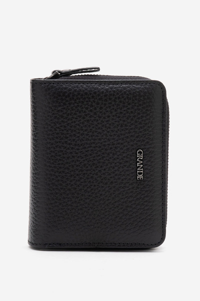 Grande Gd 2822 Real Leather Zipper Snap Closure Women's Wallet Black