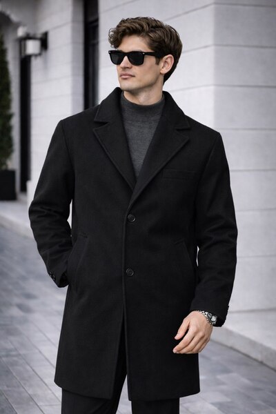 BASEL.CO Men's Italian Cut Long Cashmere Coat