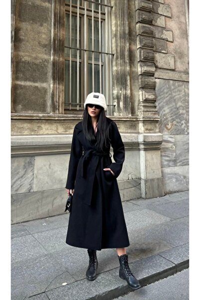 MODA NUR Premium Astarlı Bağlamalı Kaşe Kaban