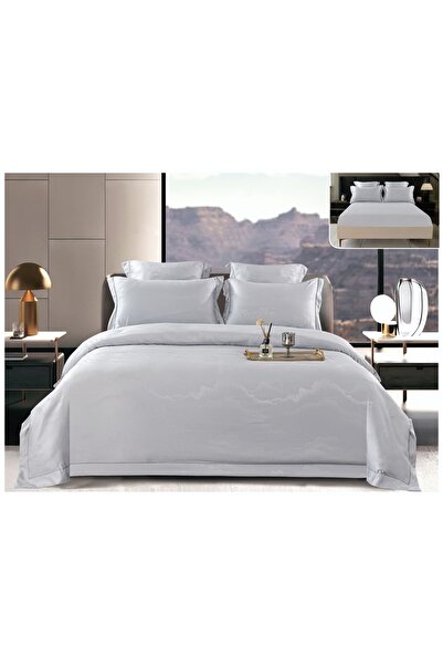 trendyhome Bed Linen, Satin Cotton, 6 Pieces, Plain, Gray, PT13693-Elastic