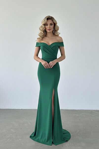 İntive Lingerie Дамска вечерна рокля от креп с къс ръкав, деколте тип лодка и...