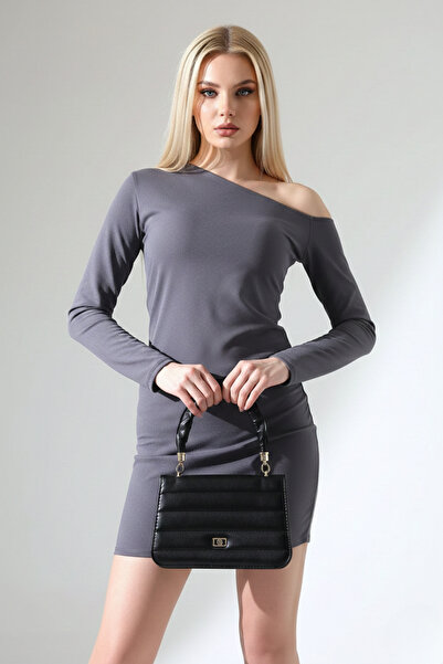 KHİ-ZAİ Women's One Shoulder Asymmetrical Cut Bodycon Dress