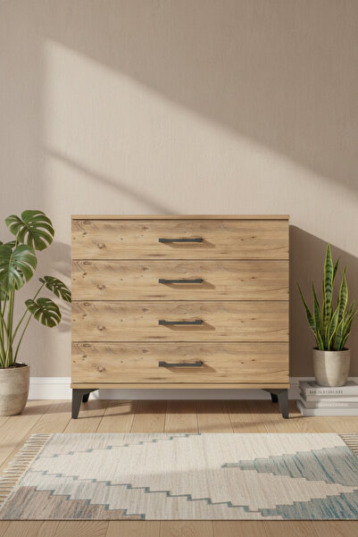 EnTrendMobilya Silva Şifonyer 4 Çekmeceli Çam - Çam (88x30x80 cm)