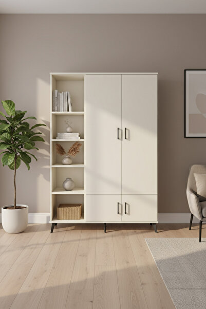 EnTrendMobilya Silva Gardrop: 6 Raflı, 4 Kapaklı Aytaşı Gardırop (132x30x195 cm)