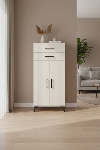 EnTrendMobilya Silva Dolap 2 Raflı 2 Çekmeceli 60x30x134 Aytaşı-Aytaşı