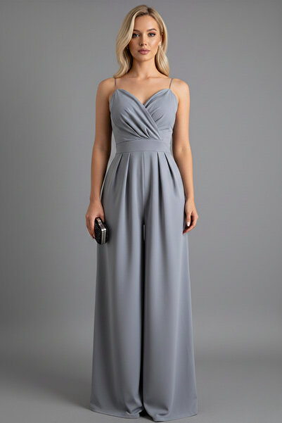 KHİ-ZAİ Women's Double-Breasted Collar Imported Crepe Fabric Jumpsuit