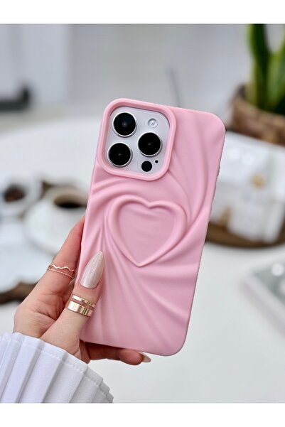 Go Aksesuar غطاء سيليكون متوافق مع آيفون 16 برو ماكس، بنمط قلب ثلاثي الأبعاد ...