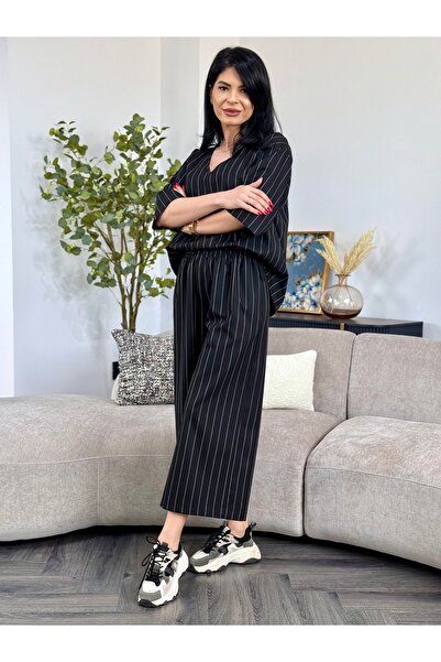 RAMONA BADESCU EXCLUSIVE Casual blue set with oversized blouse and culottes p...