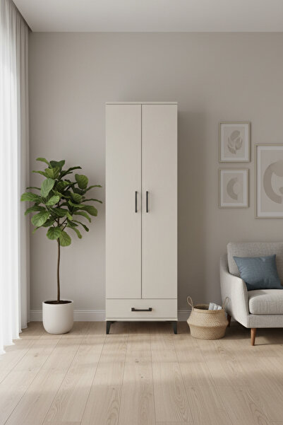 EnTrendMobilya Luna 5 Raflı Tek Çekmeceli Gardırop - Aytaşı 60x44x195 cm