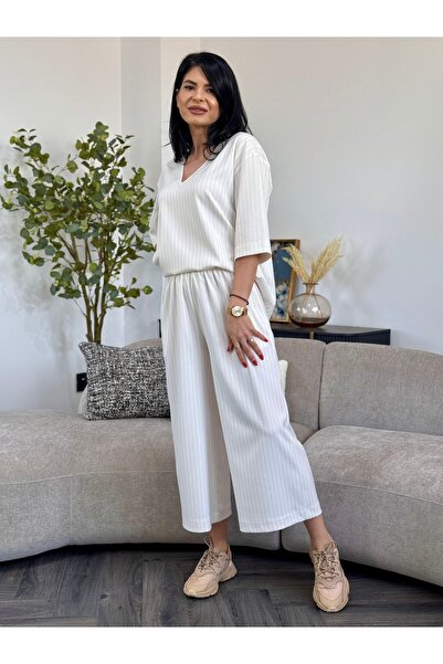 RAMONA BADESCU EXCLUSIVE Casual blue set with oversized blouse and culottes p...