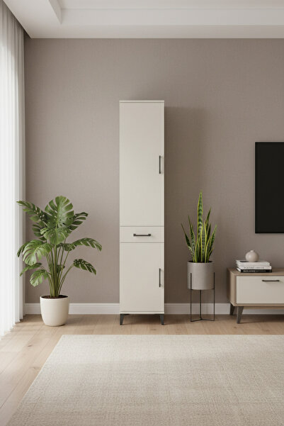 EnTrendMobilya Luna Dolap: 4 Raflı, Çekmeceli, 2 Kapaklı Aytaşı Gardırop