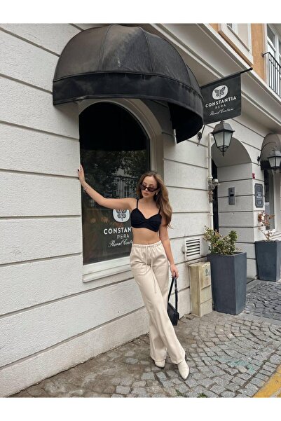 Zechka Kadın Deri Görünümlü Yüksek Bel Pantolon