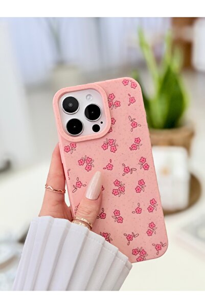 Go Aksesuar غطاء سيليكون مرن متوافق مع آيفون 16 برو ماكس بتصميم زهور صغيرة وردية