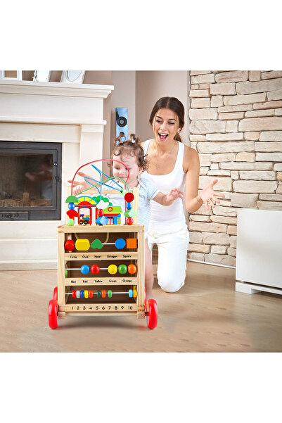 OEM Antepremergător din Lemn 6-în-1 cu Centru de Joacă – Jucărie Educativă Mu...