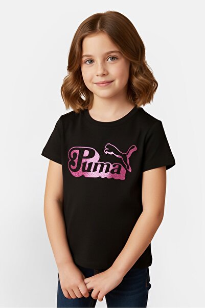 Puma Kids Girl Crew Neck Short Sleeve Outdoor T-Shirt, Black