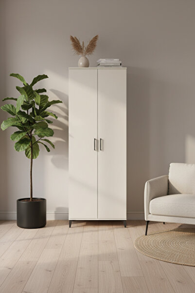 EnTrendMobilya Silva Dolap 5 Raflı 2 Kapaklı 88x30x243 Aytaşı Gardırop